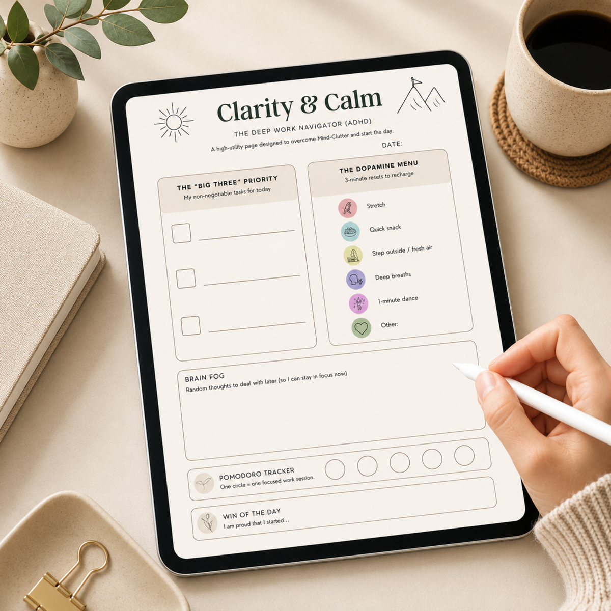 Clarity and Calm 5 Minute ADHD Journal | Instant download