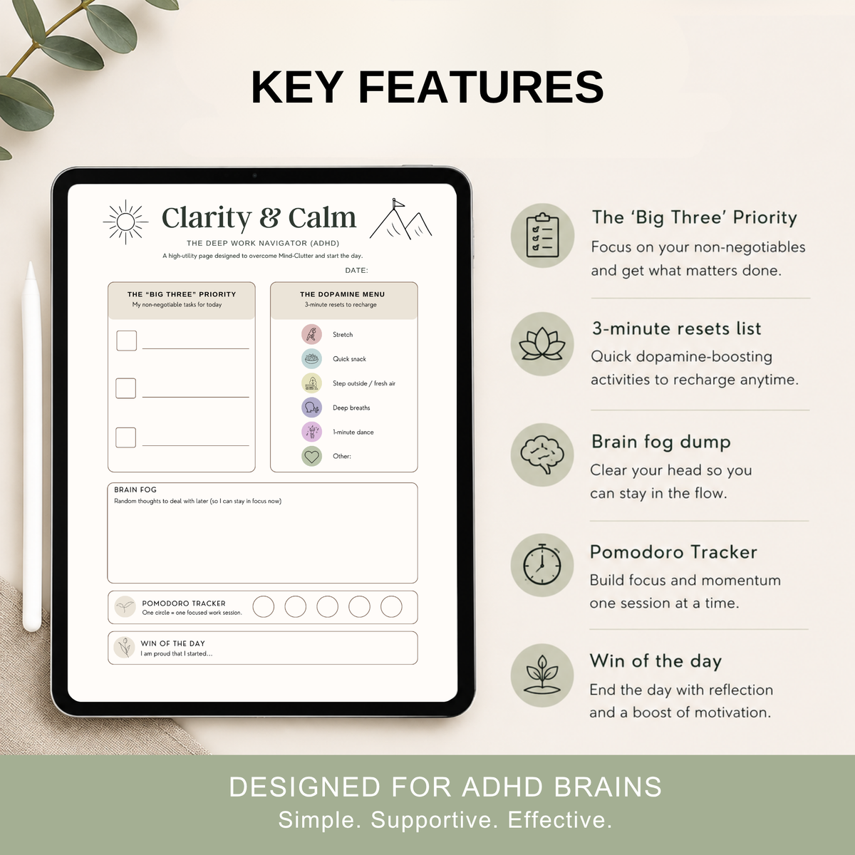 Clarity and Calm 5 Minute ADHD Journal | Instant download