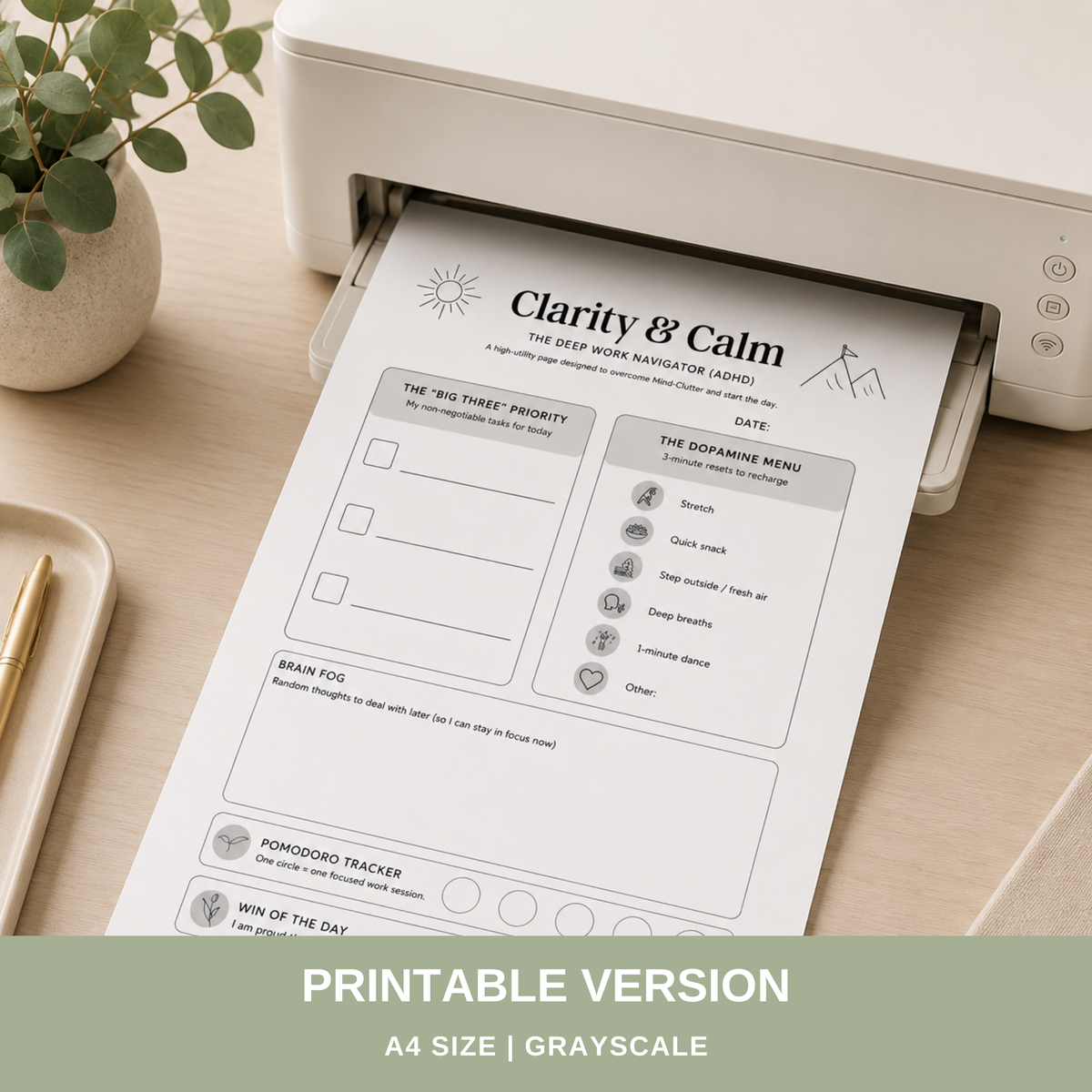 Clarity and Calm 5 Minute ADHD Journal | Instant download